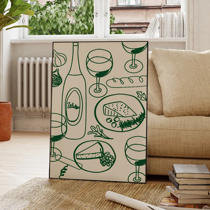 Wine & Cheese Wall Art Print – Aesthetic Bauhaus Kitchen Poster