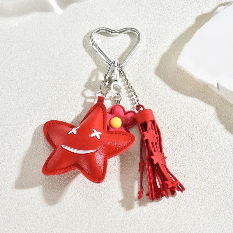 Fashion Leopard Starfish Keychain Cute Balloon Dog Leather Charm Women Maximalist Bag