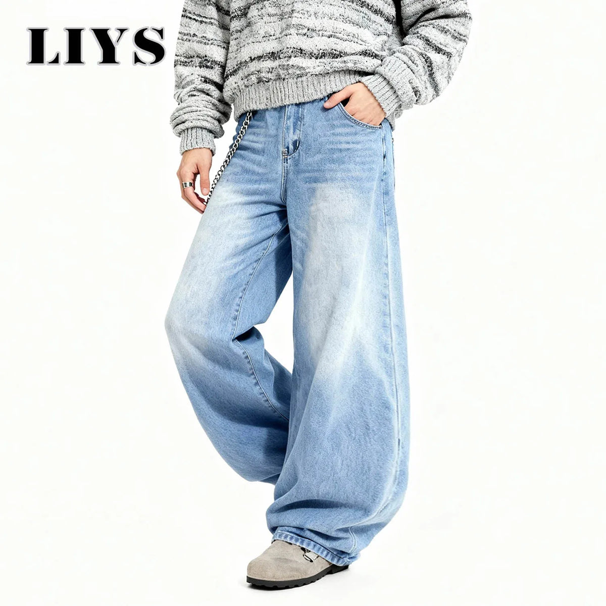 Y2K Baggy Wide Leg Jeans – Light Blue Retro Washed Denim