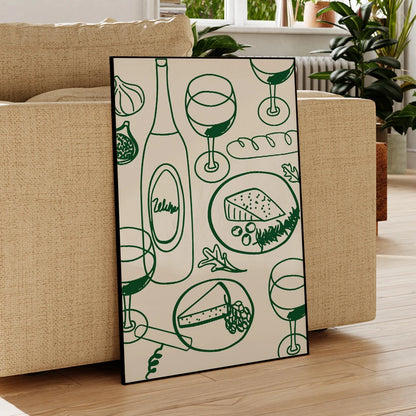 Wine & Cheese Wall Art Print – Aesthetic Bauhaus Kitchen Poster