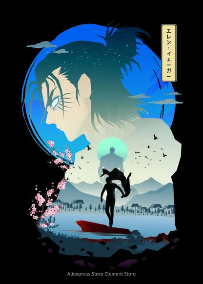 Attack on Titan Anime Wall Art Poster – Levi Ackerman & Eren Yeager Canvas Print