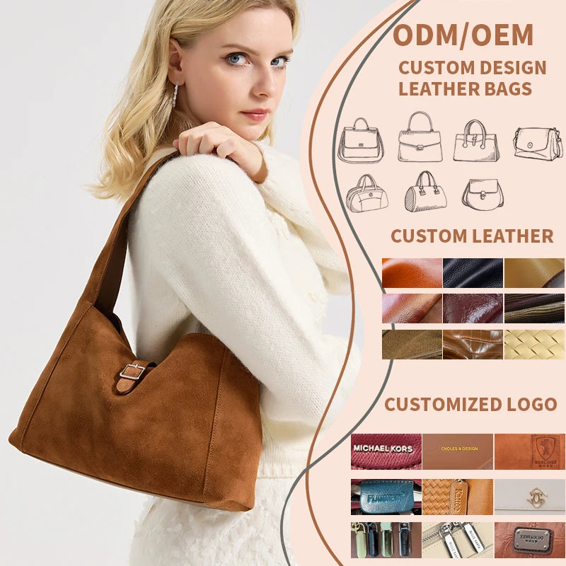 Suede Leather Shoulder Bag for Women – Soft Cowhide Crossbody