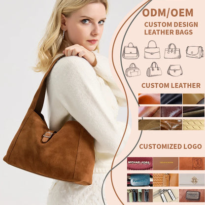 Suede Leather Shoulder Bag for Women – Soft Cowhide Crossbody