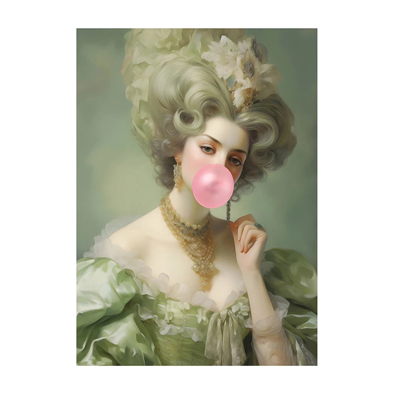 Bubble Gum Baroque Portrait Wall Art Poster – Vintage Altered Art Print