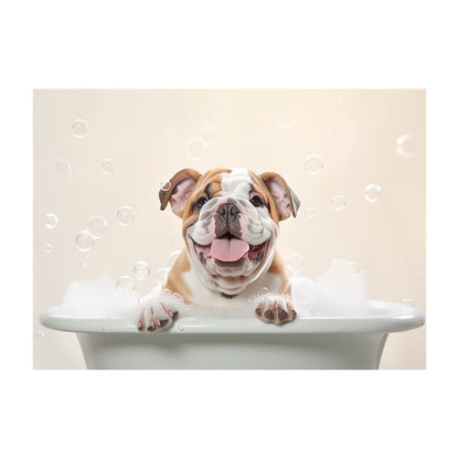 Cute Dog in Bathtub Wall Art Poster – Funny Puppy Canvas Print