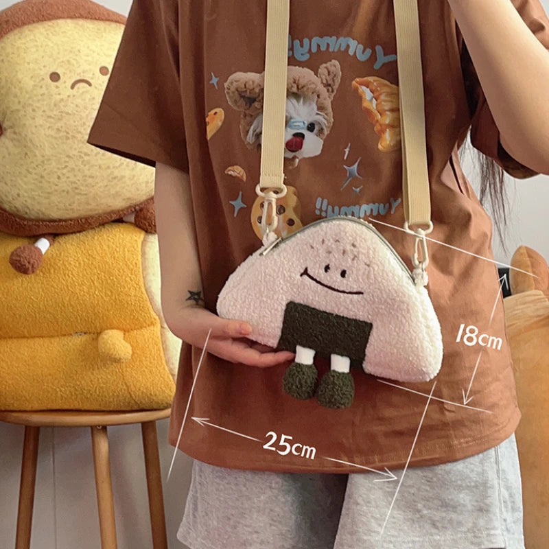 Japanese Kawaii Bag New Women Cartoon Rice Ball Plush Shoulder Bags
