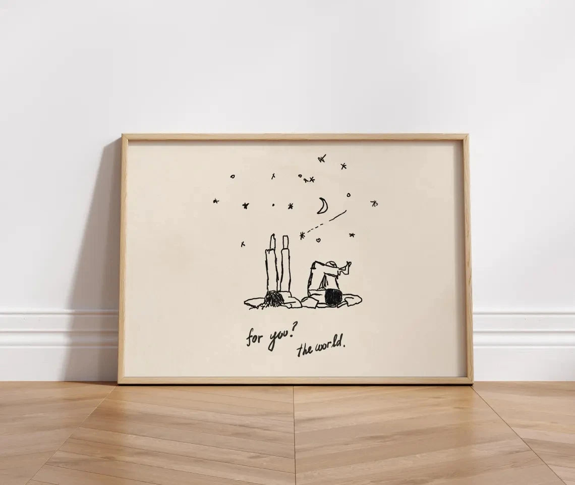 Minimalist Couple Wall Art Print – For You The World Poster