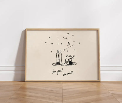 Minimalist Couple Wall Art Print – For You The World Poster