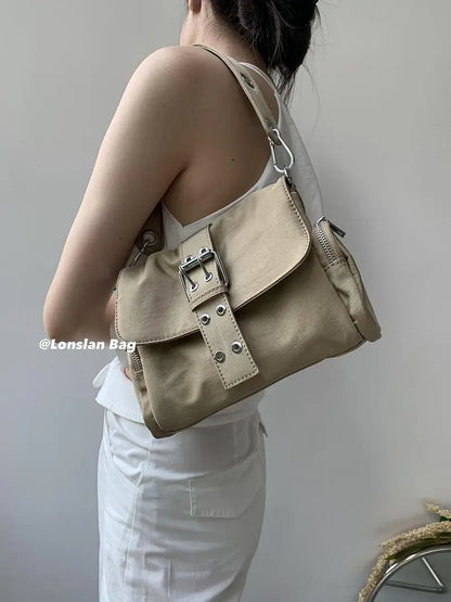 Vintage Nylon Khaki Shoudler Bag Women Hot Girls