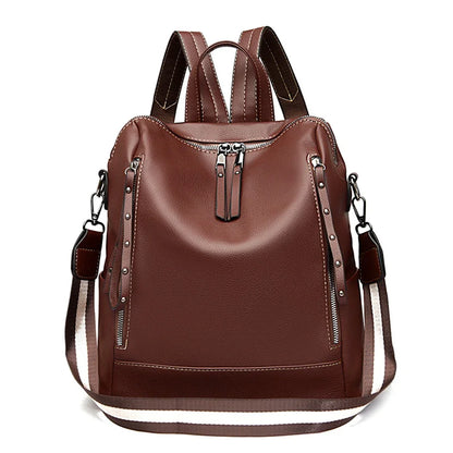 Soft Leather Women's Backpack – Waterproof Preppy Convertible Bag