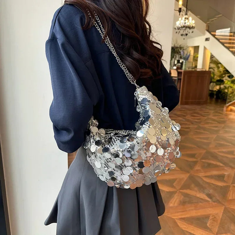 Korean Chain Sequins Crossbody Bag Evening Clutch Bag
