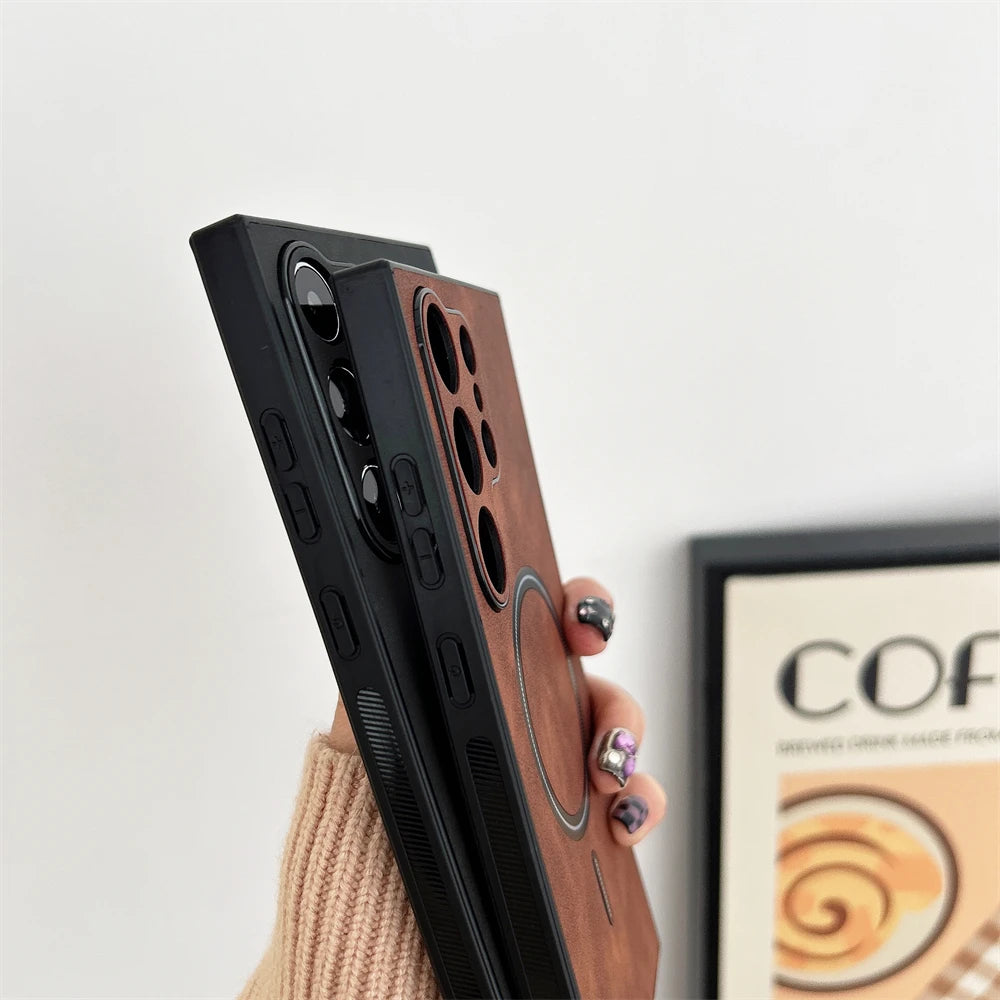 Leather MagSafe Magnetic Case for Samsung Galaxy S21–S26 Series