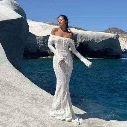 Women's Lace Off-Shoulder Long Sleeve Mini Dress