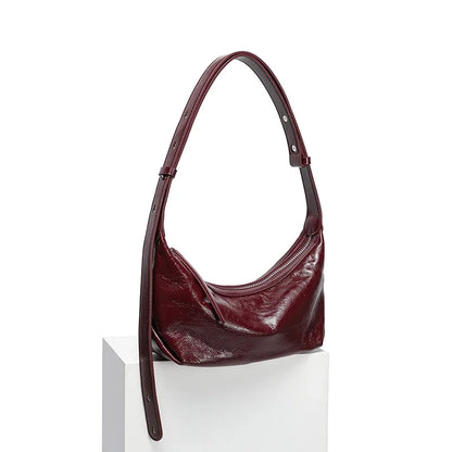Burgundy Genuine Cowhide Leather Underarm Bag