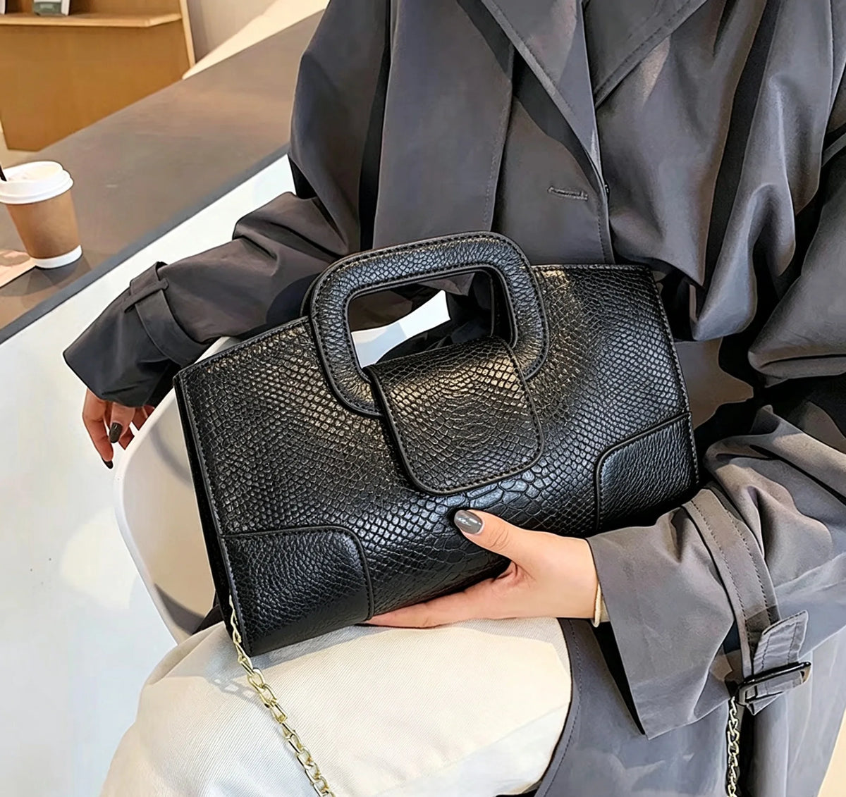 Vintage Crocodile Grain PU Leather Evening Bag