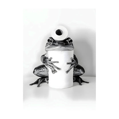 Funny Bathroom Wall Art Poster – Black & White Animal Toilet Paper Print