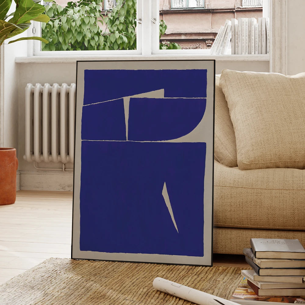 Abstract Blue Geometric Wall Art Print – Modern Framed Canvas Poster