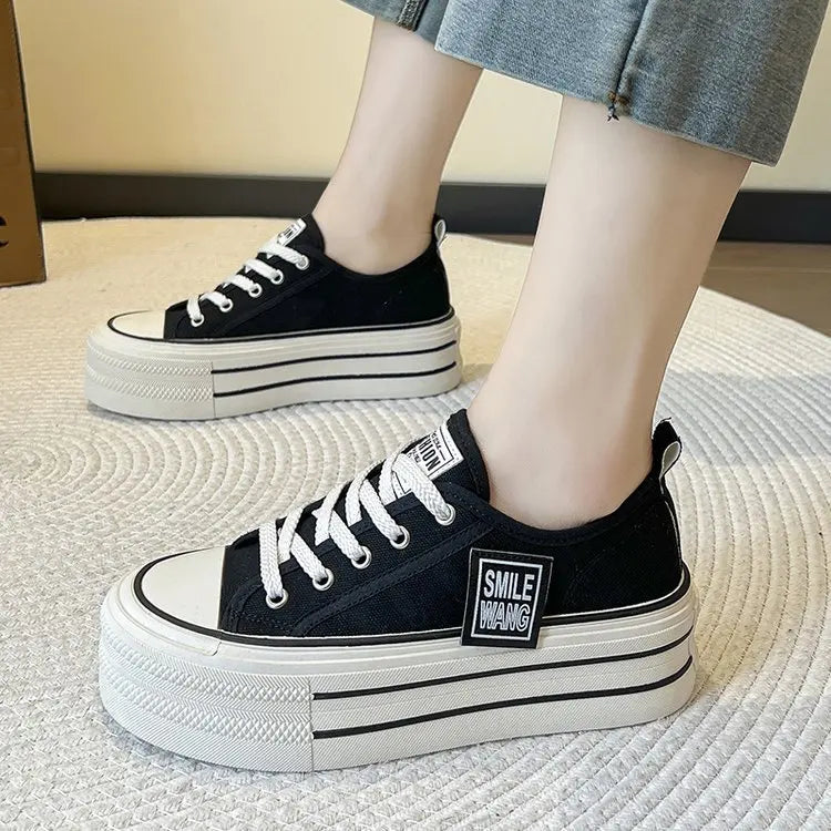 Platform Canvas Slip-On Mule Sneakers with Thick Sole