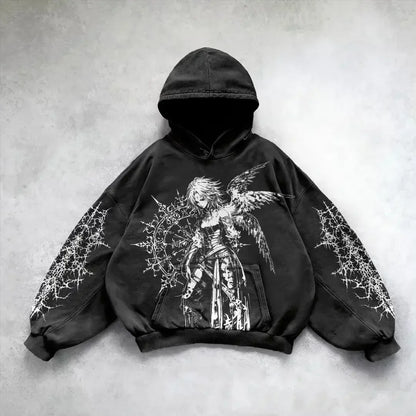 Angel Graphic Oversized Hoodie – Y2K Goth Streetwear Women