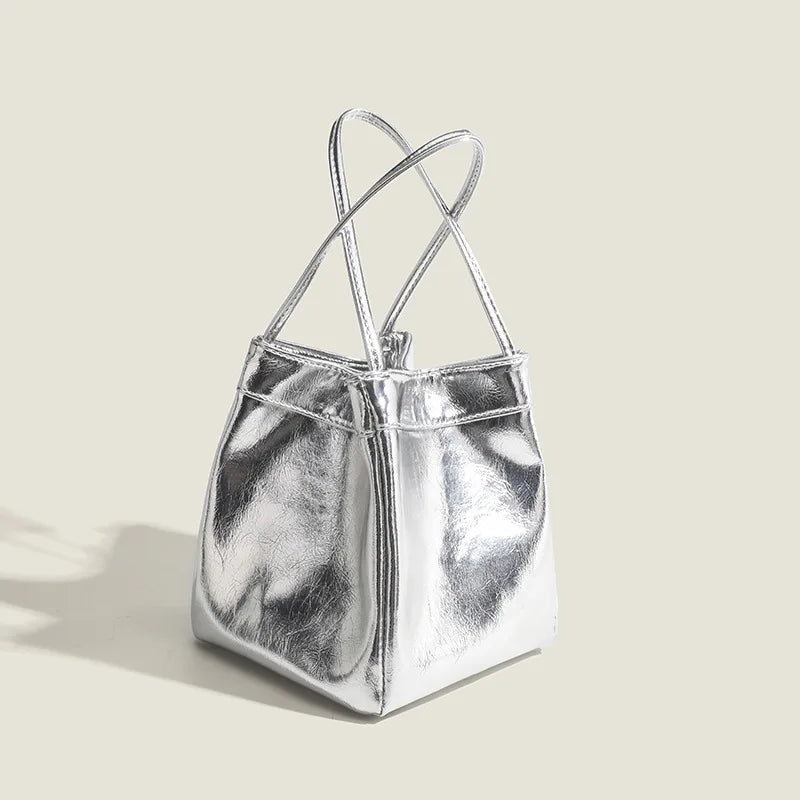 Trendy Silver Portable Bucket Shoulder Bag