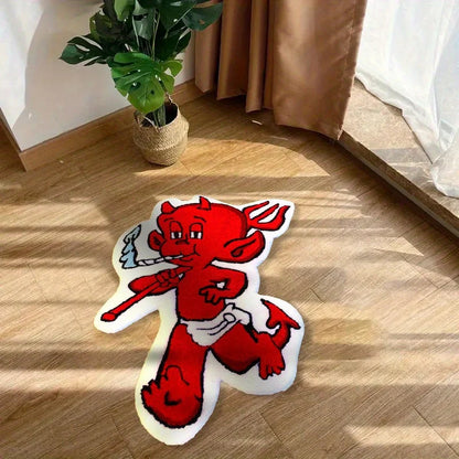 Devil Character Shaped Area Rug – Irregular Cartoon Floor Mat for Bedroom & Living Room