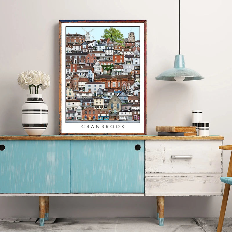 Vintage Cityscape Canvas Wall Art – Abstract City Poster Print