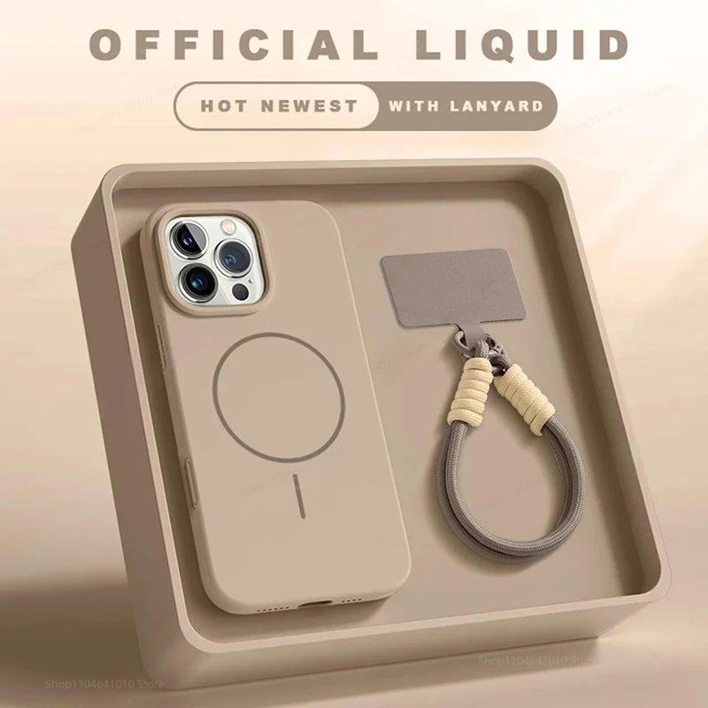 MagSafe Liquid Silicone iPhone Case with Wrist Lanyard