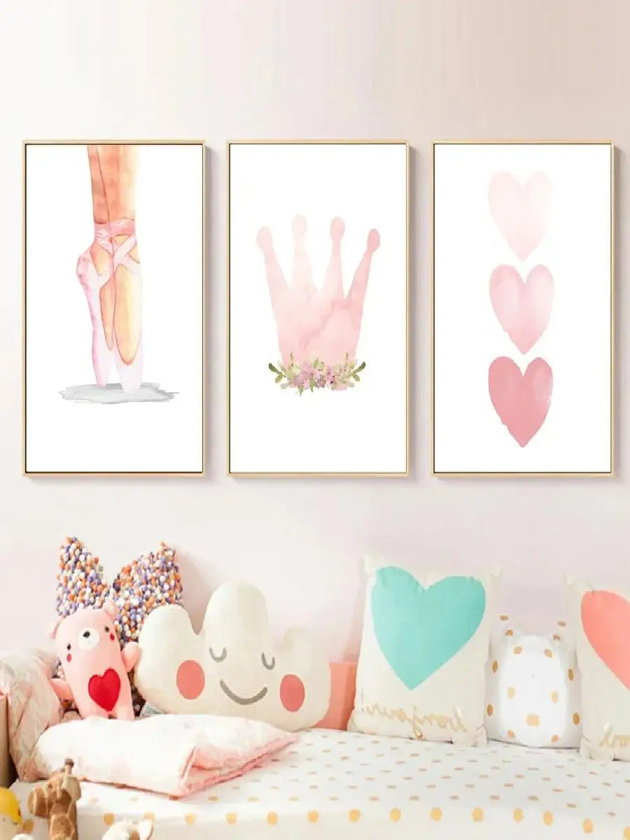 Kids Room Nursery Wall Art Posters – Boho Ballet Girl, Rainbow & Floral Prints