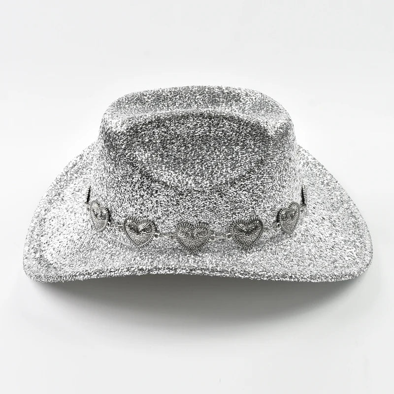 Glitter Cowboy Hat with Rhinestone Chain – Unisex Party Hat