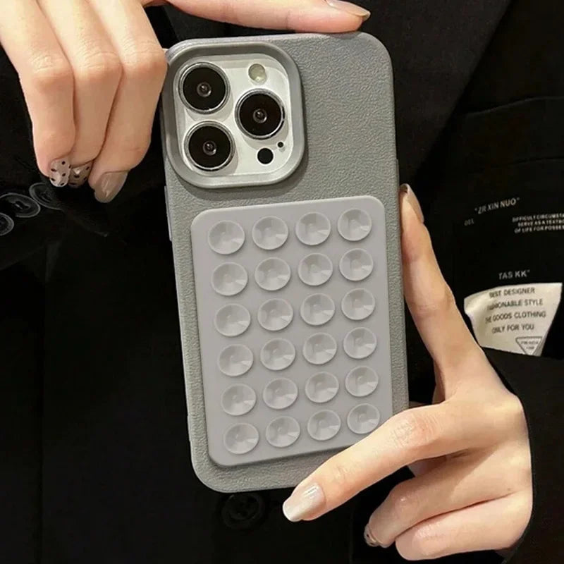 3D Suction Cup Stand Phone Case – Litchi Texture for iPhone