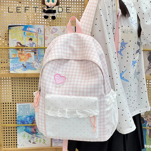 Plaid Backpack for Teen Girls – Cute Kawaii School Daypack