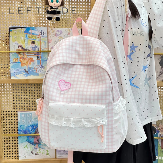 Plaid Backpack for Teen Girls – Cute Kawaii School Daypack