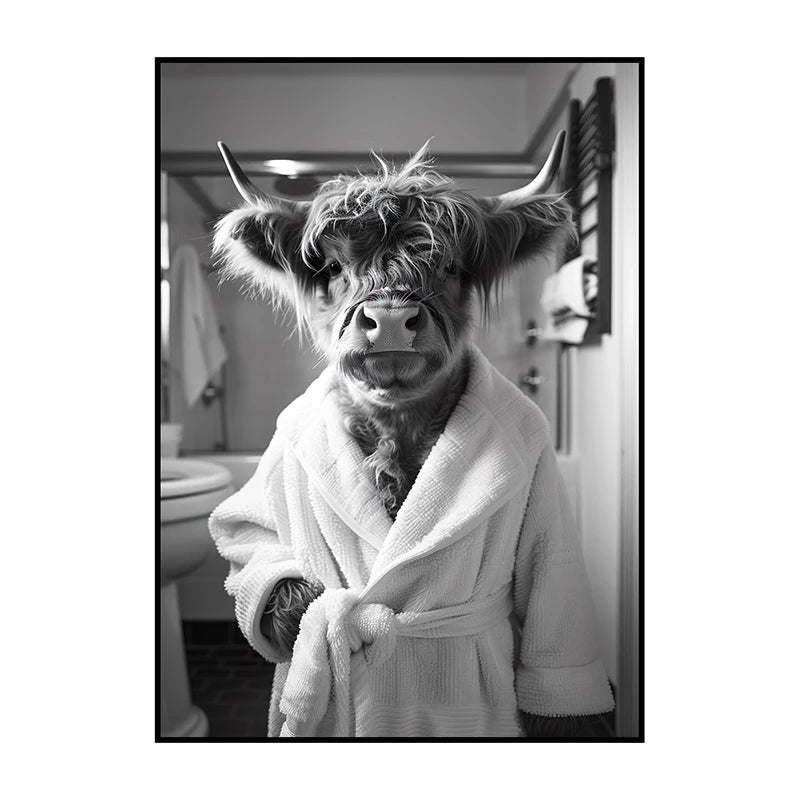 Funny Animal Bathroom Wall Art Poster – Quirky Wildlife in Bathrobe Print