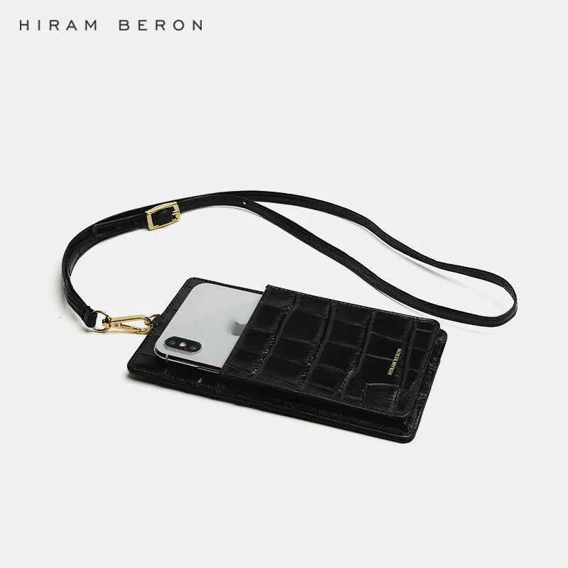 Leather Phone Bag Purse with Lanyard – Hiram Beron Croco