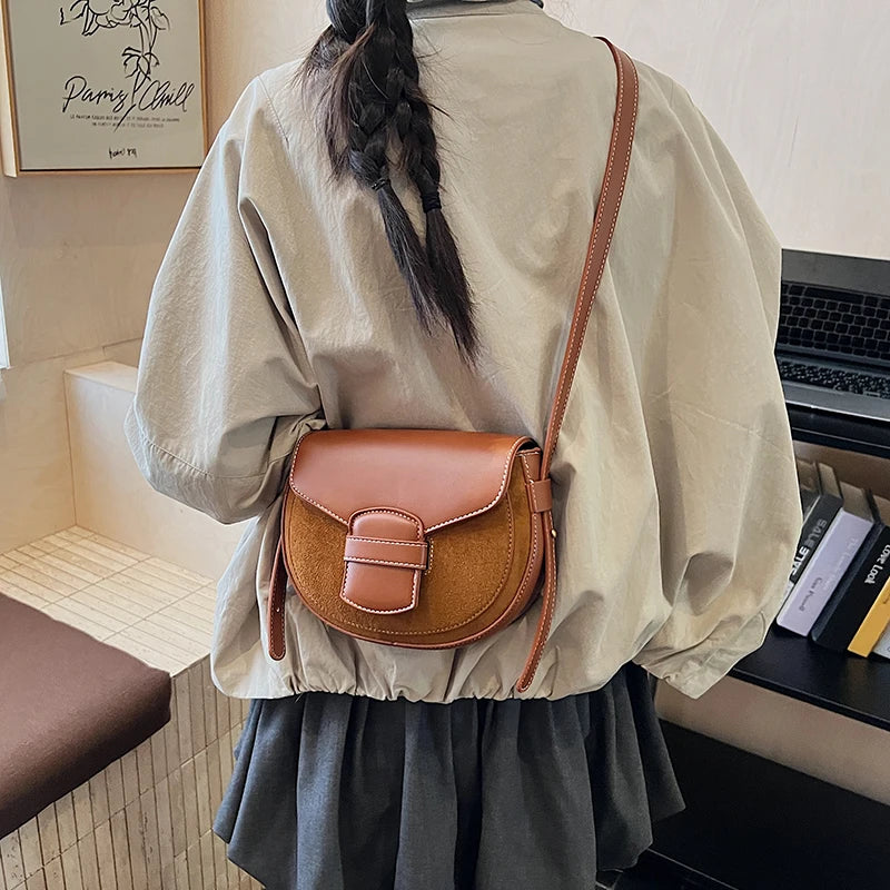 Winter Retro Saddle Shoulder Bag Luxury Designer Female Handbag