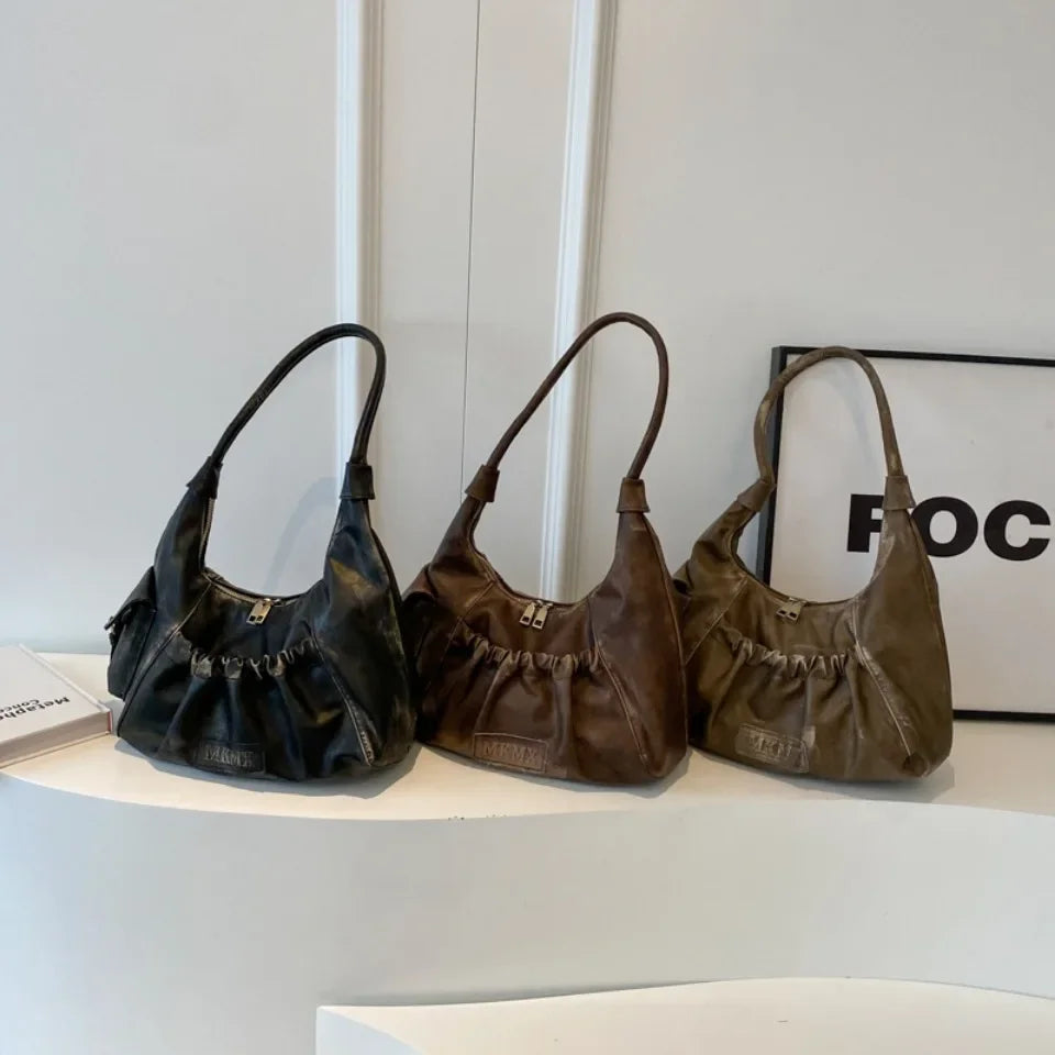 Pleated Design Large Capacity Retro Hobo Bag