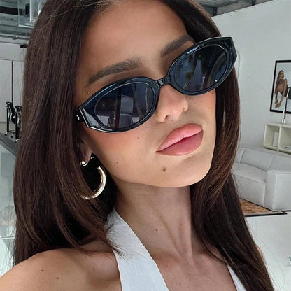 Vintage Oval Cat Eye Sunglasses Women Small Frame Retro