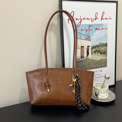 PU Leather Shoulder Bag for Women Y2K Simple Fashion Girl Handbag