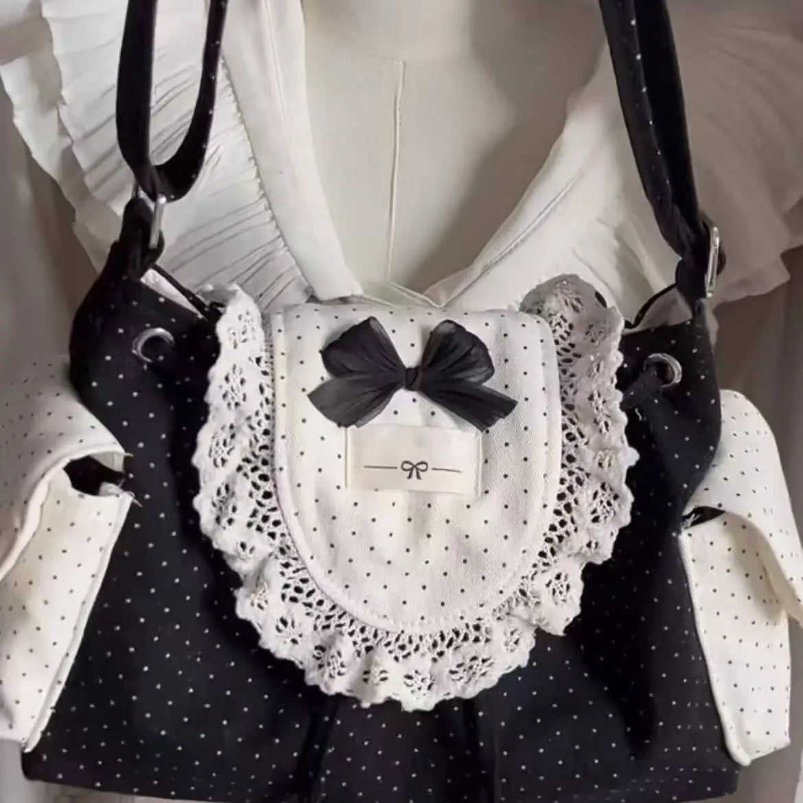 Retro Dot Cute Bow Black Crossbody Bags
