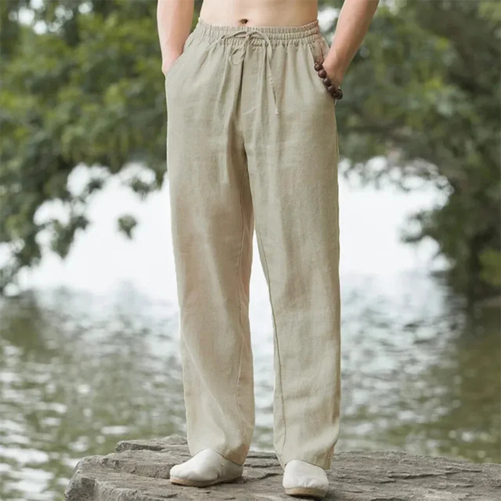 Men's Cotton Linen Pants – Loose Wide-Leg Summer Trousers