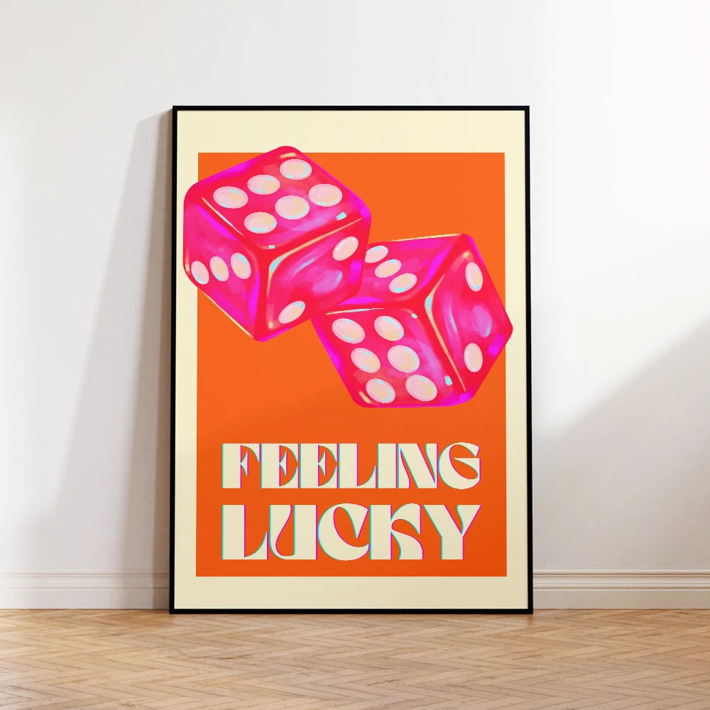 Feeling Lucky Y2K Dice Canvas Wall Art Poster – Dopamine Pink Orange Print