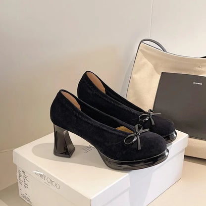 Bow Accent Mid Heel Pumps – Women's Elegant Dress Shoes