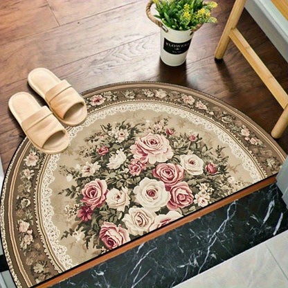 Vikama Vintage Floral Half Round Rug Soft Non-Slip Area Bedroom Romantic Rose Accent Rug Entryway