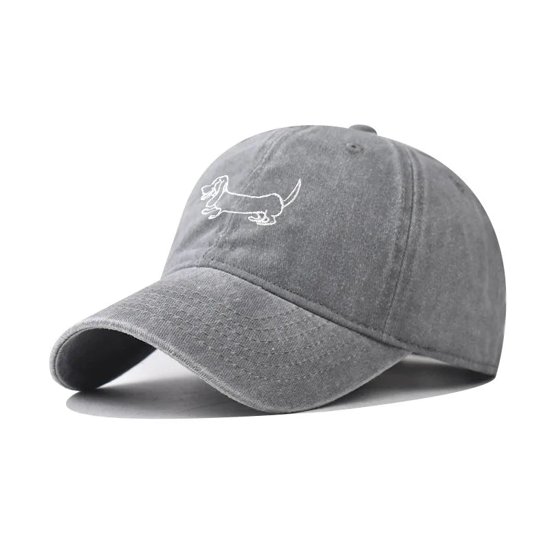 Dog Patterned Embroidered Baseball Cap Men Women Vintage Washed Cotton Hip Hop Streetwear Sun Hats