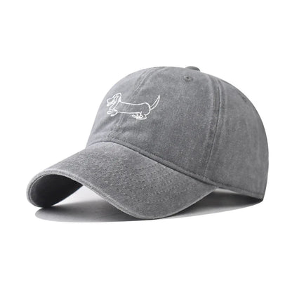 Dog Patterned Embroidered Baseball Cap Men Women Vintage Washed Cotton Hip Hop Streetwear Sun Hats