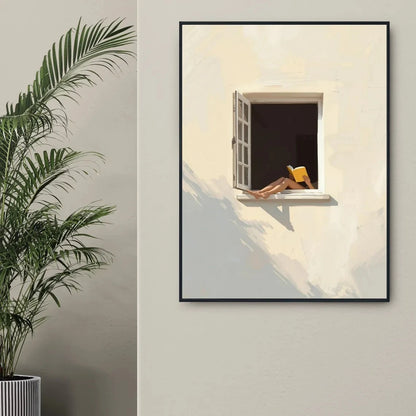 Minimalist Book Lover Window Canvas Poster – Calm Summer Wall Art