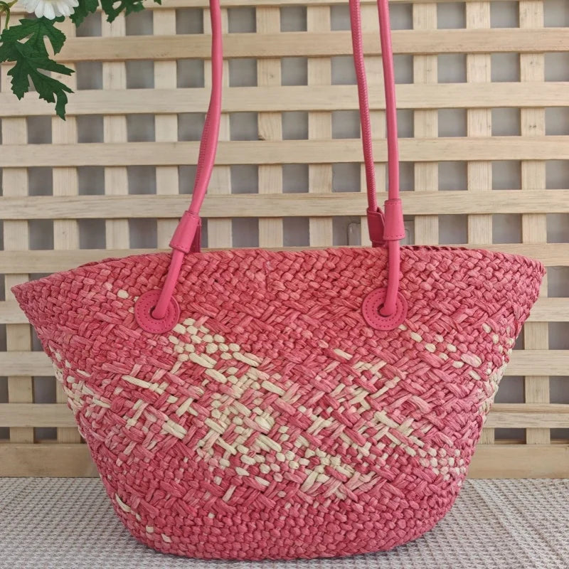 Colorful Straw Woven Beach Bag Large Capacity Underarm Basket Bag