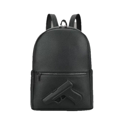 Genuine Leather Men's Backpack with Embossed Detail