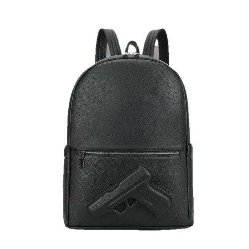Genuine Leather Men's Backpack with Embossed Detail