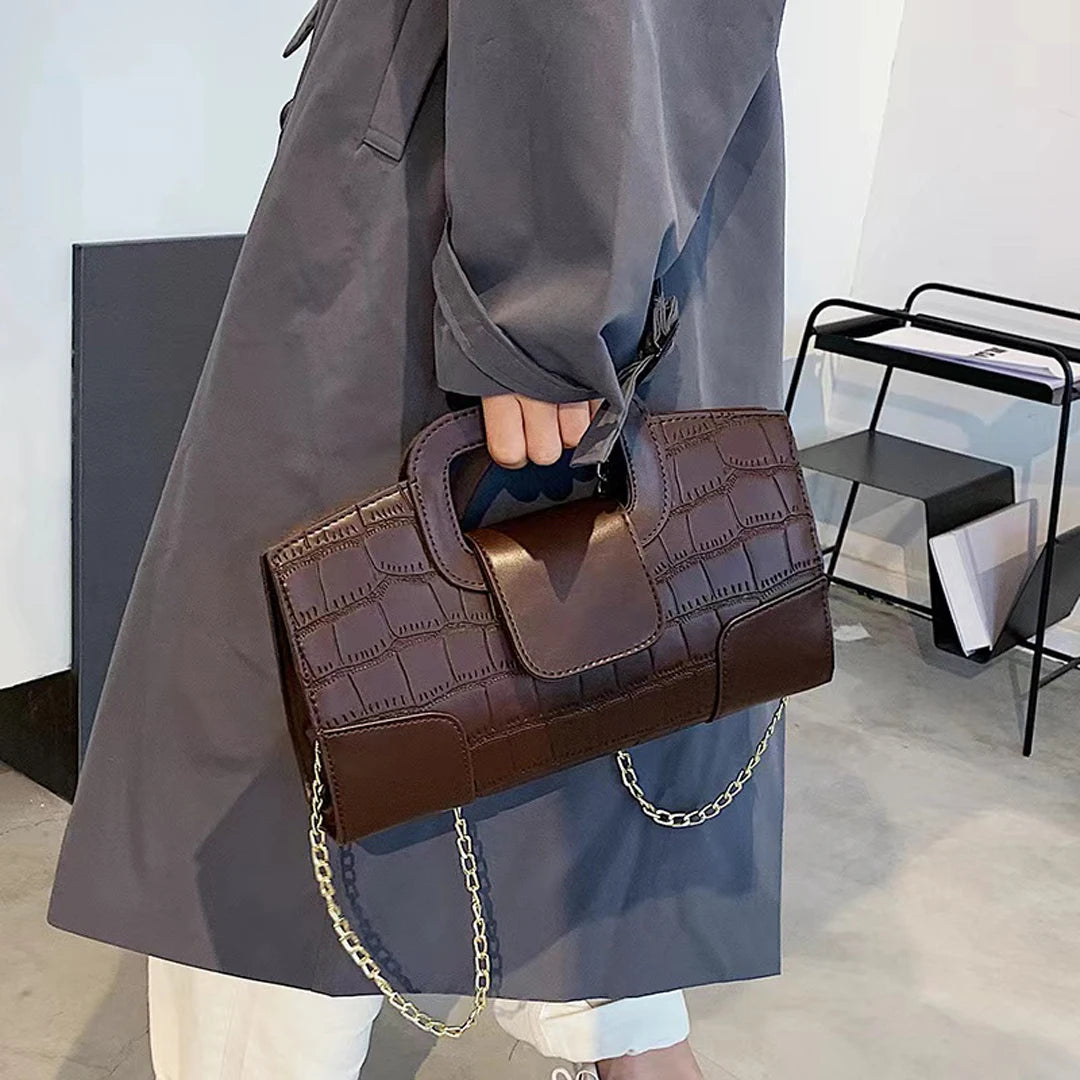 Vintage Crocodile Grain PU Leather Evening Bag